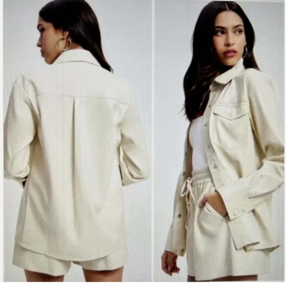 Good American Better Than Leather Faux Leather Shacket Bone Size 3/4=L/XL NWT - Picture 2 of 16